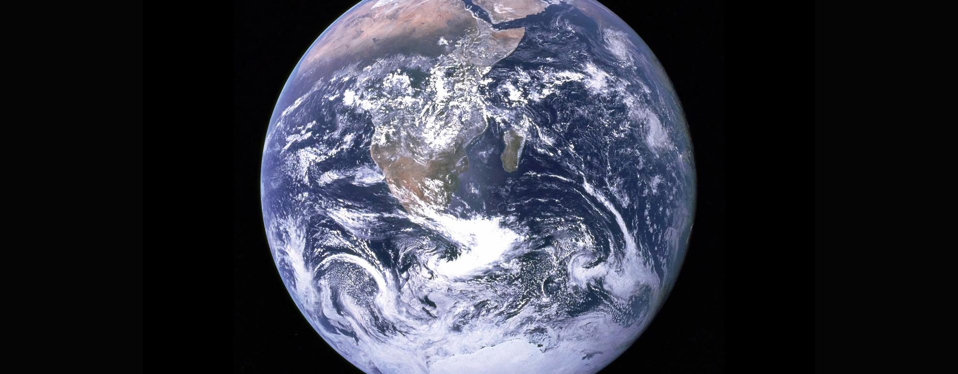 Earth from space, globe against black background