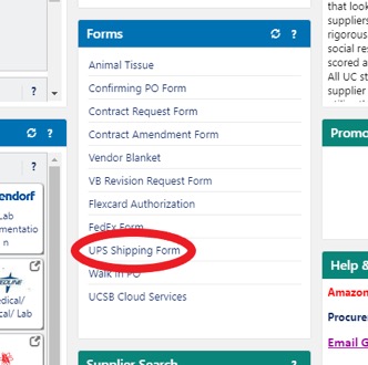 screenshot of form dropdown with UPS circled in red