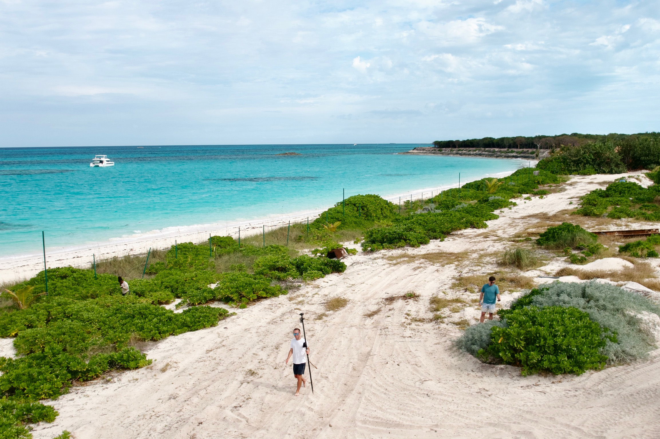 Rose Is., Aerial view of restoration site, Divina, Kyle and Erick