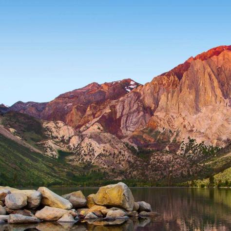 Beautiful landscape of rocky mountains and lake