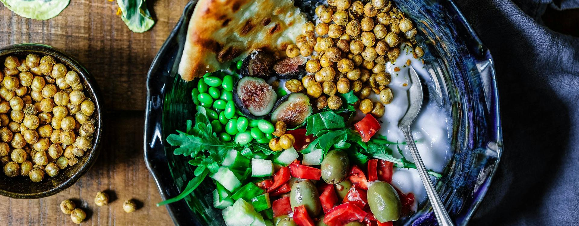 Top view of a table with healthy, nutritious food