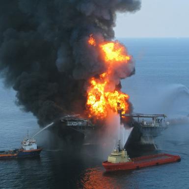 Deepwater Horizon offshore drilling unit on fire 2010
